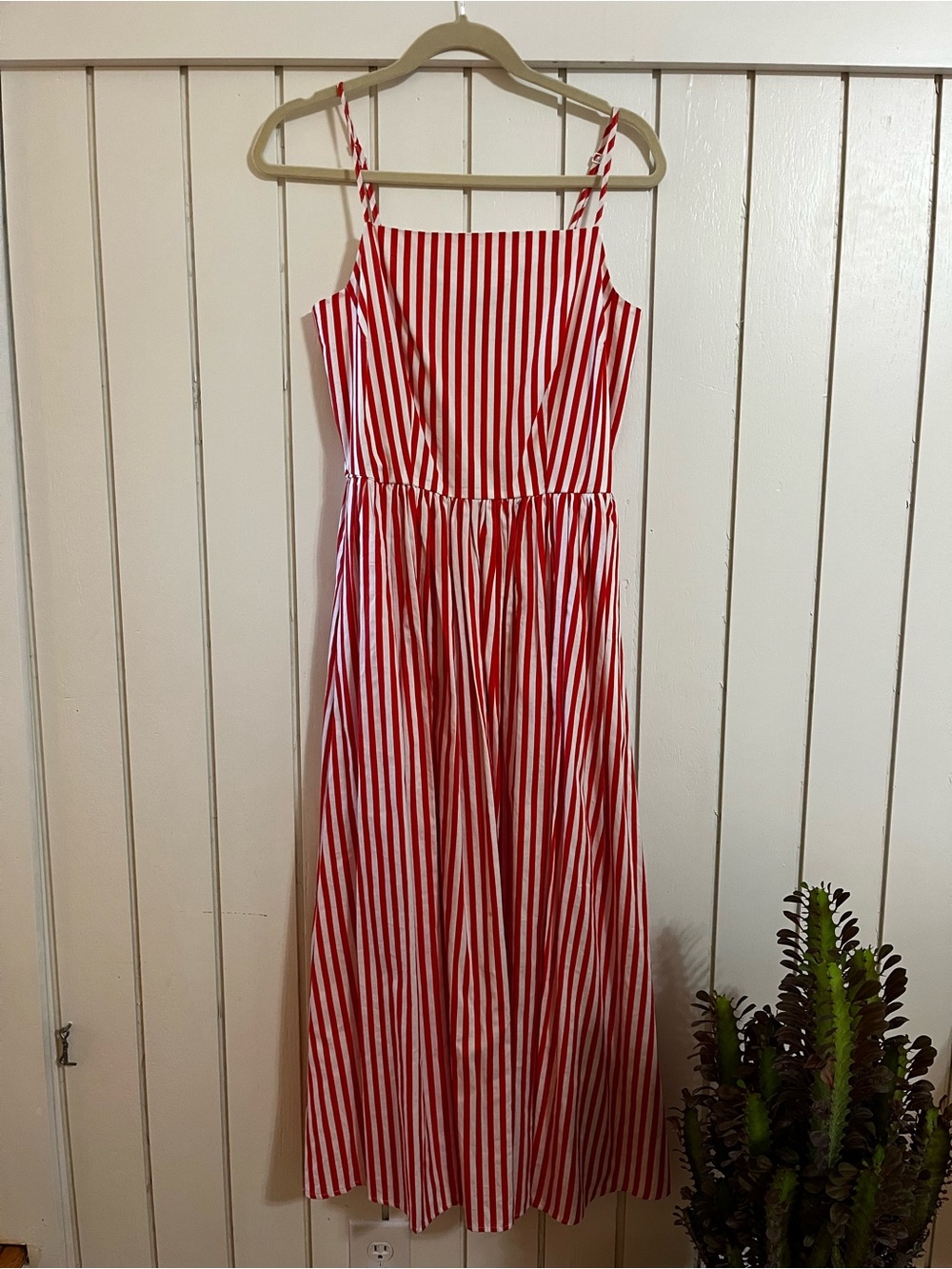 Red and White Striped Maxi Dress with Spaghetti Straps